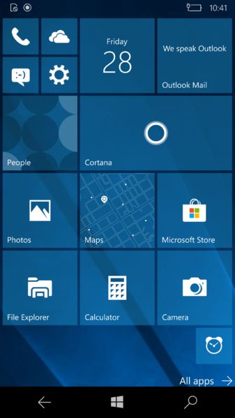 File:Windows 10 Mobile-10.0.14965.1001-Start Screen.png
