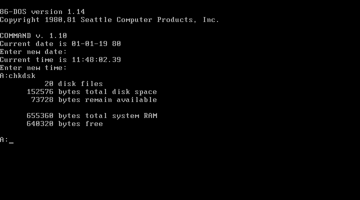 File:86-DOS 1.14 CHKDSK.png