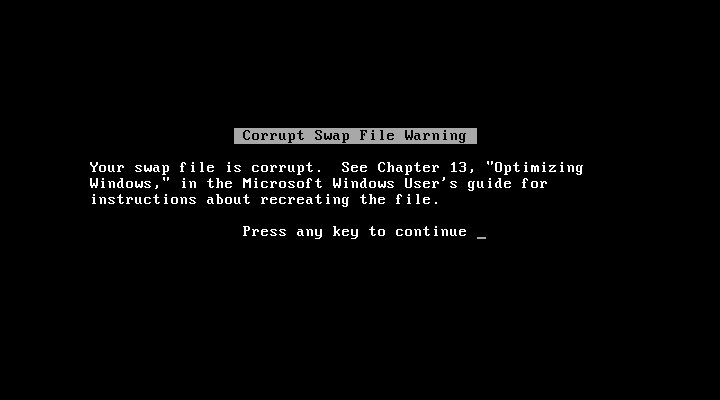 File:Windows 3.0.55 Swap File Warning.png