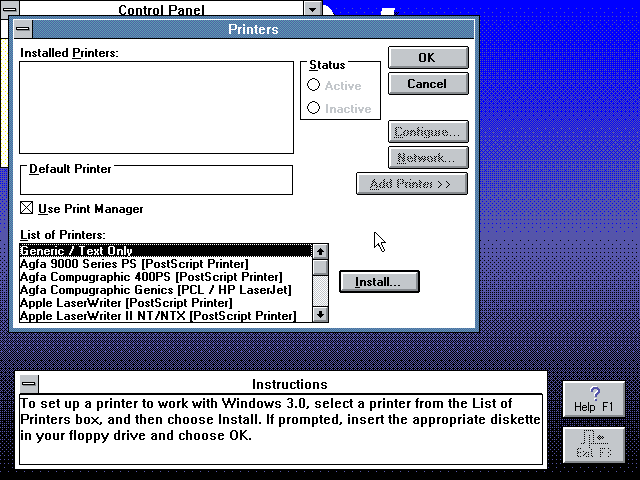 File:Windows 3.0 RC12 Setup Printers.png