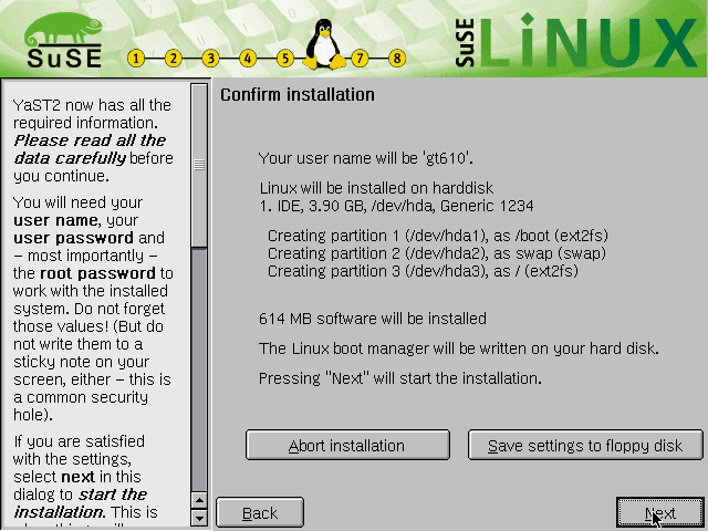 File:SUSE Linux 6.4 root confirm installation.png