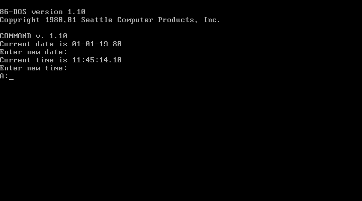 File:86-DOS 1.10 First Boot.png