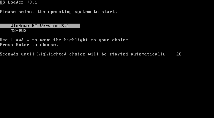 File:Windows NT 3.1 build 511.1 - bootloader menu.png
