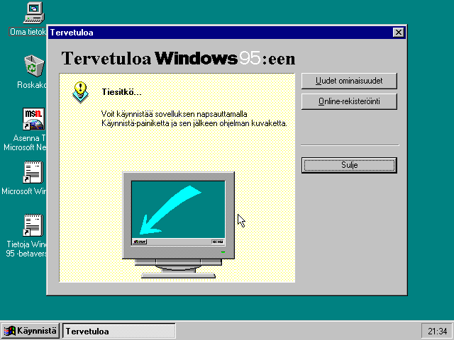 File:Windows95-4.00.450-Finnish-FirstBoot.png