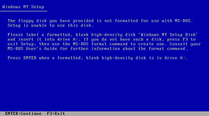 File:Windows NT 3.1 build 511.1- Floppy disk message.png