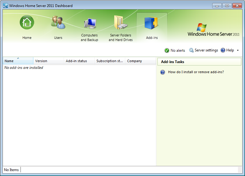 File:WindowsHomeServer2011-6.1.8800-Dashboard-Add-ins.png