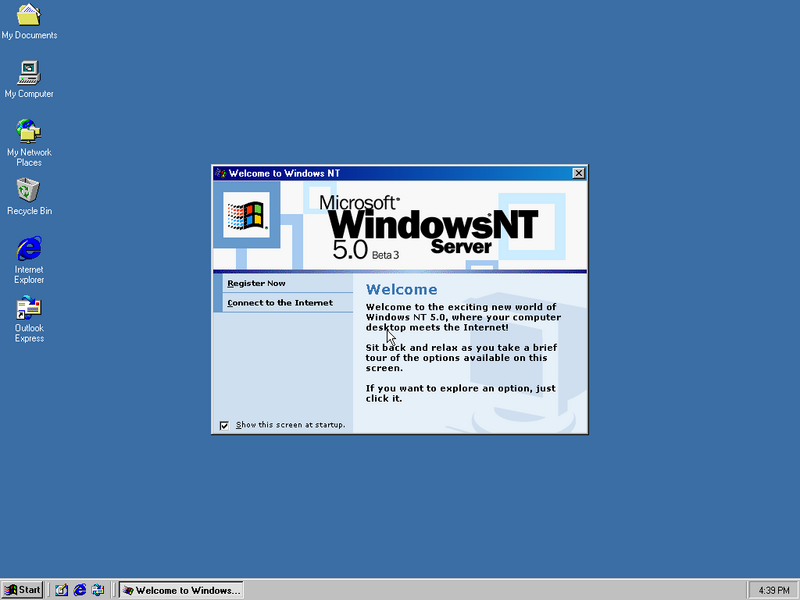 File:5.0.1911.1-Welcome to Windows NT 5.0 Server Beta 3.png
