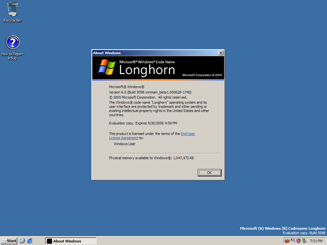 File:WindowsVista-6.0.5098-winver(Classic).png - BetaWiki