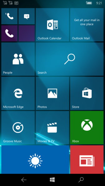 File:Windows 10 Mobile-10.0.11099.1000-Start Screen.png