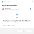 The Windows Security credential dialogs for passkey