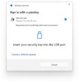 The Windows Security credential dialogs for passkey