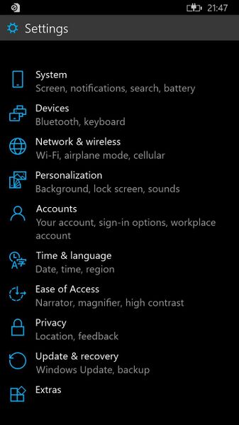 File:Windows 10 Mobile-10.0.9931.0-Settings.jpg