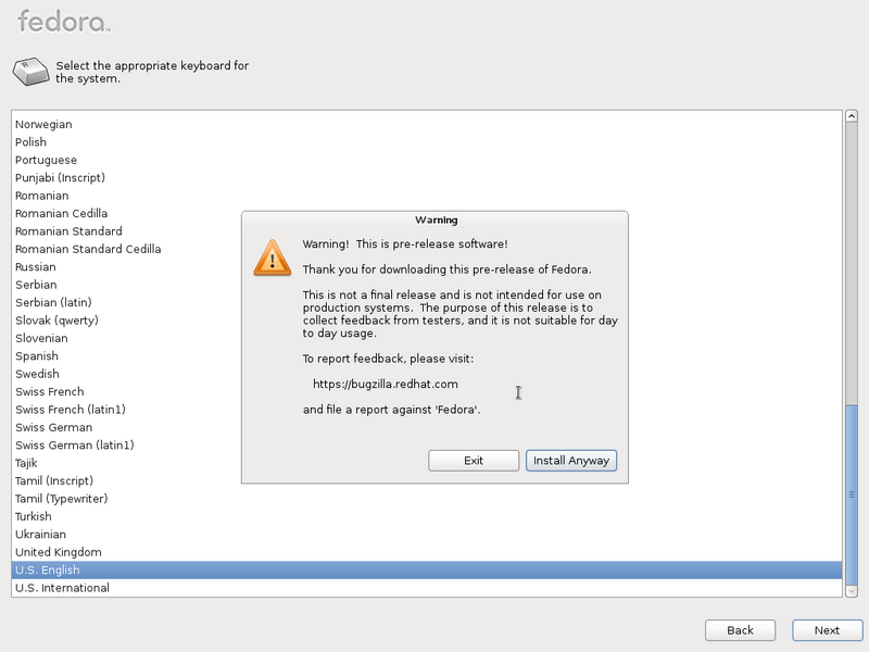 File:Fedora 17 beta rc1 prerelease warning.png