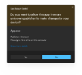 Unsigned app prompt in Windows 11 (dark theme)