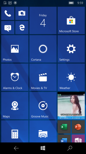 File:Windows 10 Mobile-10.0.15063.2-Start Screen.png