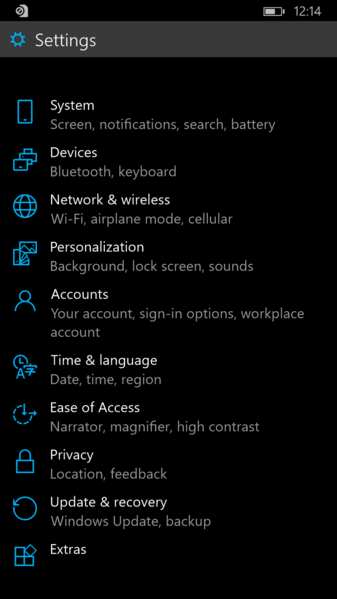 File:Windows 10 Mobile-10.0.9933.0-Settings.png
