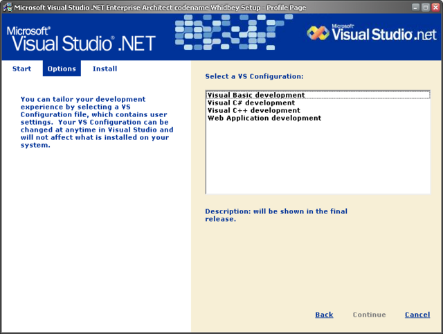 File:VSWhidbey 8.0.30703.27 Setup VSConfig.png - BetaWiki