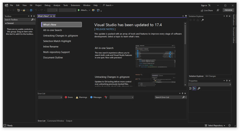File:"What's New?" page on Visual Studio 2022 version 17.4 Preview 6.png