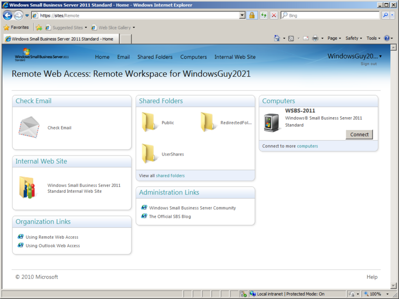 File:Windows Small Business Server 2011 Standard Remote Web Access Home.png