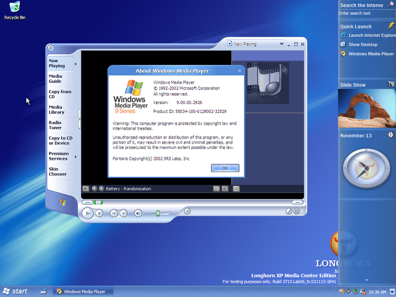 File:WindowsLonghorn-6.0.3713-WMP.png