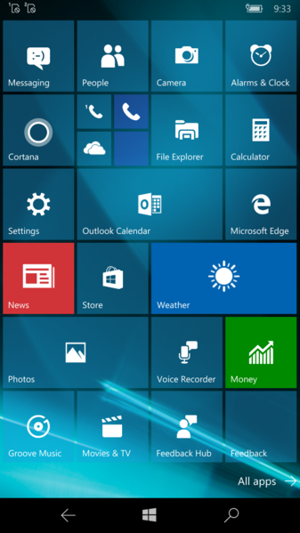 File:Windows 10 Mobile-10.0.14294.1000-Start Screen.png