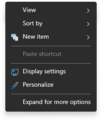 Desktop context menu